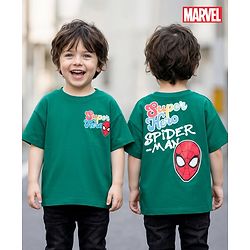 Babyhug Marvel Single Jersey Knit Drop Shoulder Half Sleeves Oversized T-Shirt with Front & Back Spiderman Graphic - Green