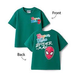 Babyhug Marvel Single Jersey Knit Drop Shoulder Half Sleeves Oversized T-Shirt with Front & Back Spiderman Graphic - Green