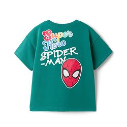 Babyhug Marvel Single Jersey Knit Drop Shoulder Half Sleeves Oversized T-Shirt with Front & Back Spiderman Graphic - Green