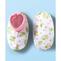 Babyhug 100% Cotton Mittens & Booties With Floral Print - White