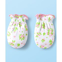 Babyhug 100% Cotton Mittens & Booties With Floral Print - White