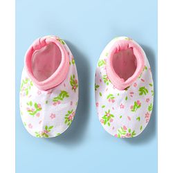 Babyhug 100% Cotton Mittens & Booties With Floral Print - White
