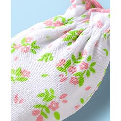 Babyhug 100% Cotton Mittens & Booties With Floral Print - White