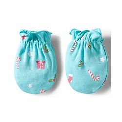 Babyhug 100% Cotton Mittens & Booties With Floral Print - Light Blue