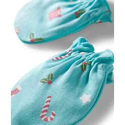 Babyhug 100% Cotton Mittens & Booties With Floral Print - Light Blue