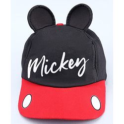 Babyhug Disney Cotton Woven Summer Cap with Mickey Mouse Graphic & 3D Ear Black - Diameter 17 cm
