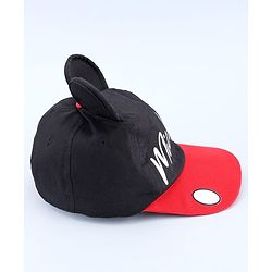 Babyhug Disney Cotton Woven Summer Cap with Mickey Mouse Graphic & 3D Ear Black - Diameter 17 cm