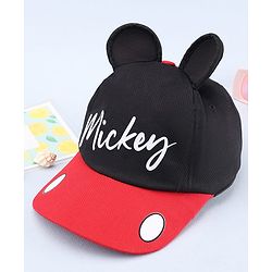 Babyhug Disney Cotton Woven Summer Cap with Mickey Mouse Graphic & 3D Ear Black - Diameter 16.5 cm