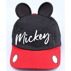 Babyhug Disney Cotton Woven Summer Cap with Mickey Mouse Graphic & 3D Ear Black - Diameter 16.5 cm