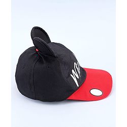 Babyhug Disney Cotton Woven Summer Cap with Mickey Mouse Graphic & 3D Ear Black - Diameter 16.5 cm