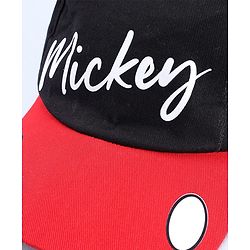 Babyhug Disney Cotton Woven Summer Cap with Mickey Mouse Graphic & 3D Ear Black - Diameter 16.5 cm