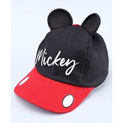 Babyhug Disney Cotton Woven Summer Cap with Mickey Mouse Graphic & 3D Ear Black - Diameter 16.5 cm