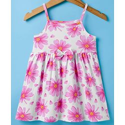 Babyhug Single Jersey Knit Half Sleeves Frock With Shrug With  Floral Print - Pink & White