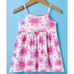 Babyhug Single Jersey Knit Half Sleeves Frock With Shrug With  Floral Print - Pink & White