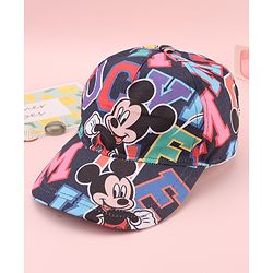 Babyhug Disney Cotton Woven Summer Cap with Mickey Mouse Graphic Blue - Diameter 17 cm