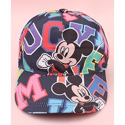 Babyhug Disney Cotton Woven Summer Cap with Mickey Mouse Graphic Blue - Diameter 17 cm