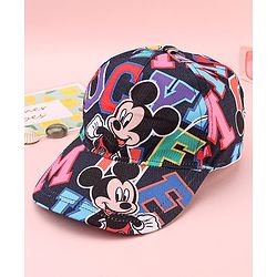Babyhug Disney Cotton Woven Summer Cap with Mickey Mouse Graphic Blue - Diameter 17 cm