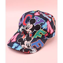 Babyhug Disney Cotton Woven Summer Cap with Mickey Mouse Graphic Blue - Diameter 17 cm