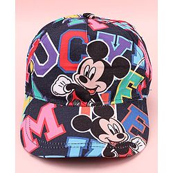 Babyhug Disney Cotton Woven Summer Cap with Mickey Mouse Graphic Blue - Diameter 17 cm