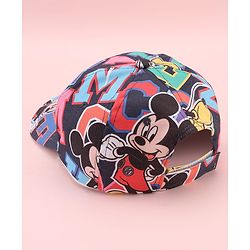 Babyhug Disney Cotton Woven Summer Cap with Mickey Mouse Graphic Blue - Diameter 17 cm
