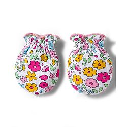 Babyhug 100% Cotton Interlock Knit Cap Mittens & Booties & Floral Print Pink - Diameter 13.75 cm