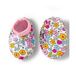 Babyhug 100% Cotton Interlock Knit Cap Mittens & Booties & Floral Print Pink - Diameter 13.75 cm
