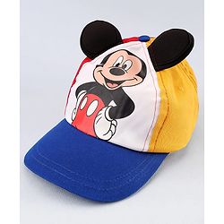 Babyhug Disney Cotton Woven Cap With Mickey Mouse Graphics Navy Blue - Diameter 19 cm