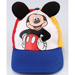 Babyhug Disney Cotton Woven Cap With Mickey Mouse Graphics Navy Blue - Diameter 19 cm