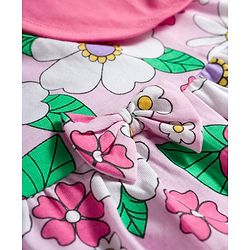 Babyhug Single Jersey Knit Frock & Half Sleeves Shrug With Floral Print - White & Pink