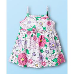 Babyhug Single Jersey Knit Frock & Half Sleeves Shrug With Floral Print - White & Pink
