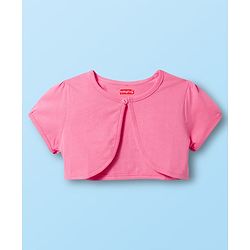 Babyhug Single Jersey Knit Frock & Half Sleeves Shrug With Floral Print - White & Pink