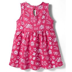 Babyhug Single Jersey Knit Sleeves Floral Printed Frock with Bow Applique - Pink