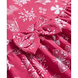 Babyhug Single Jersey Knit Sleeves Floral Printed Frock with Bow Applique - Pink