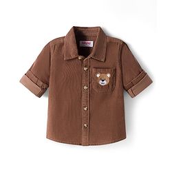 Babyhug  Cotton Woven Full Sleeve Solid Colour Corduroy Shirt with Bear Embroidery - Brown