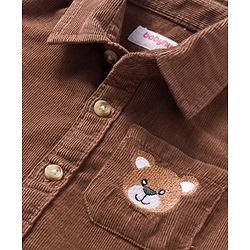Babyhug  Cotton Woven Full Sleeve Solid Colour Corduroy Shirt with Bear Embroidery - Brown