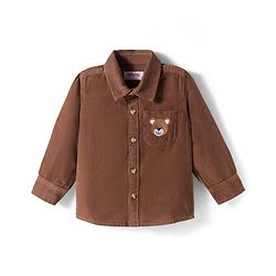 Babyhug  Cotton Woven Full Sleeve Solid Colour Corduroy Shirt with Bear Embroidery - Brown