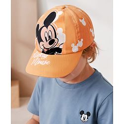 Babyhug Disney Cotton Woven Summer Cap With Mickey Mouse Graphics Yellow - Diameter 17 cm