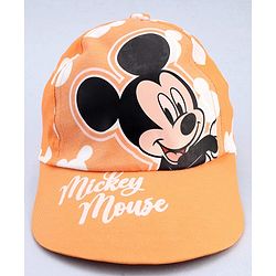 Babyhug Disney Cotton Woven Summer Cap With Mickey Mouse Graphics Yellow - Diameter 17 cm