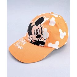 Babyhug Disney Cotton Woven Summer Cap With Mickey Mouse Graphics Yellow - Diameter 17 cm