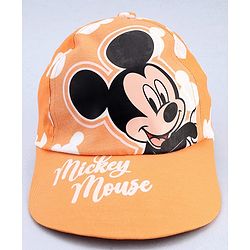 Babyhug Disney Cotton Woven Summer Cap With Mickey Mouse Graphics Yellow - Diameter 17 cm