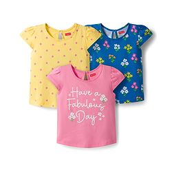 Babyhug 100% Cotton Knit Half Sleeves T-Shirts With Floral & Polka Dot Print Pack of 3 - Pink Navy Blue & Yellow
