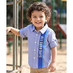 Babyhug Cotton Woven Full Sleeve Text Printed Cut & Sew Shirt - Blue