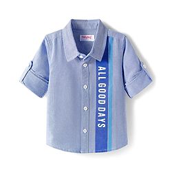 Babyhug Cotton Woven Full Sleeve Text Printed Cut & Sew Shirt - Blue
