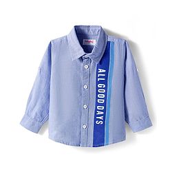 Babyhug Cotton Woven Full Sleeve Text Printed Cut & Sew Shirt - Blue
