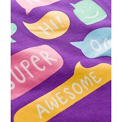 Babyhug Knit Full Sleeves Night Suit With Text Print - Purple
