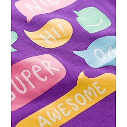 Babyhug Knit Full Sleeves Night Suit With Text Print - Purple