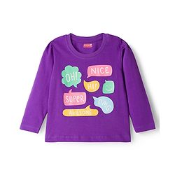 Babyhug Knit Full Sleeves Night Suit With Text Print - Purple