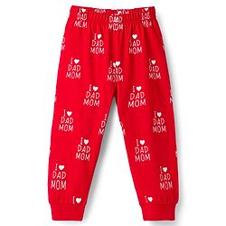 Babyhug Full Sleeves Co-ords Night Suit With Text Print - Red