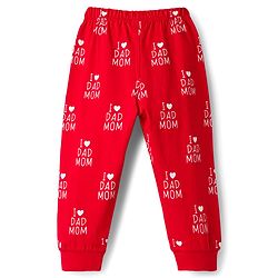 Babyhug Full Sleeves Co-ords Night Suit With Text Print - Red
