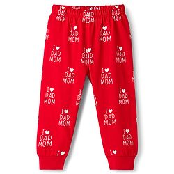 Babyhug Full Sleeves Co-ords Night Suit With Text Print - Red